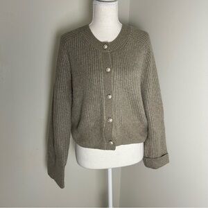 Abercrombie & Fitch Taupe Ribbed Pearl Button Cardigan Sweater Medium